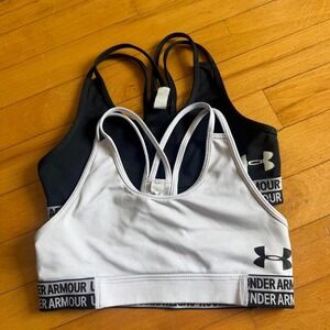 Under Armour Girls HeatGear Sports Bra Lot of 2 Black White Multi Strap Size M